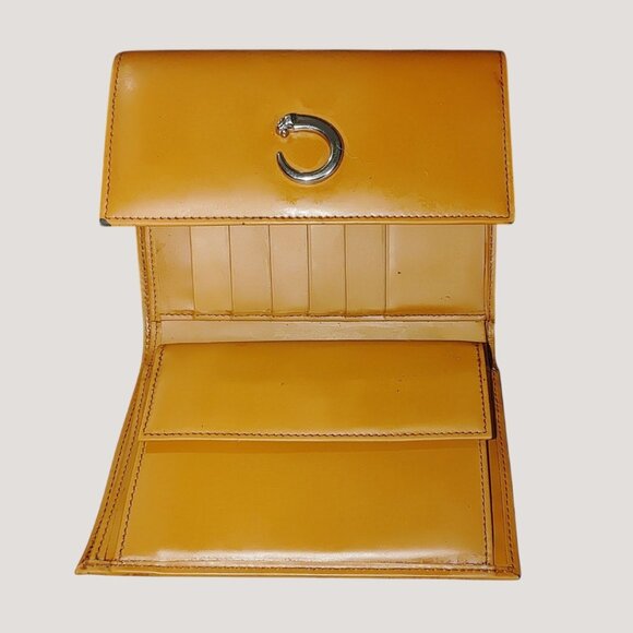 Cartier Handbags - Cartier Panthere Brown Leather Wallet Vintage Silver Interior Peeling Tri Fold